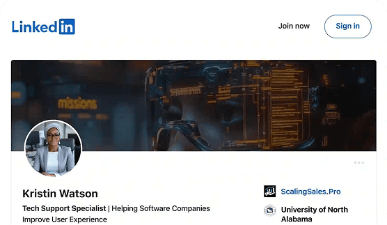 Custom LinkedIn profile header example