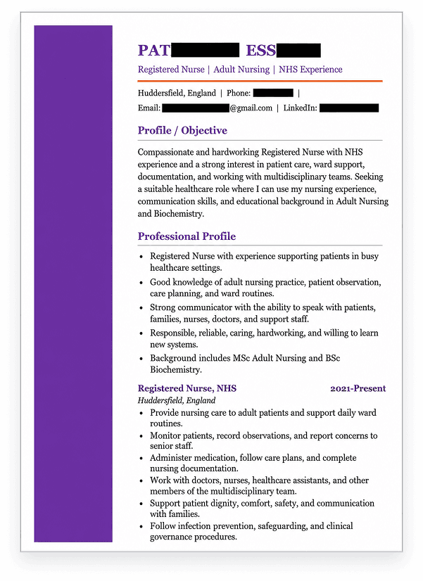 3-page CV with useful proof buried too low — page 1