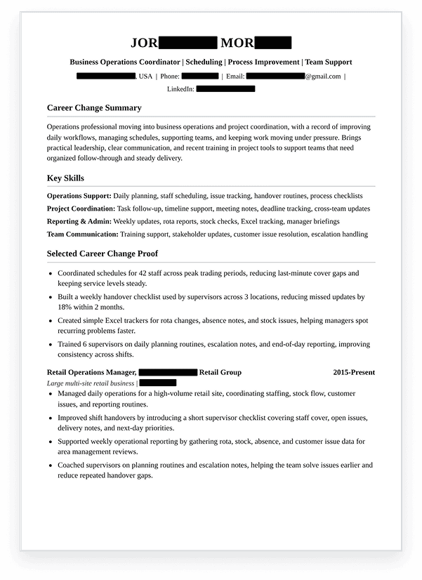 2-page hybrid resume with a clearer next-role signal — page 1