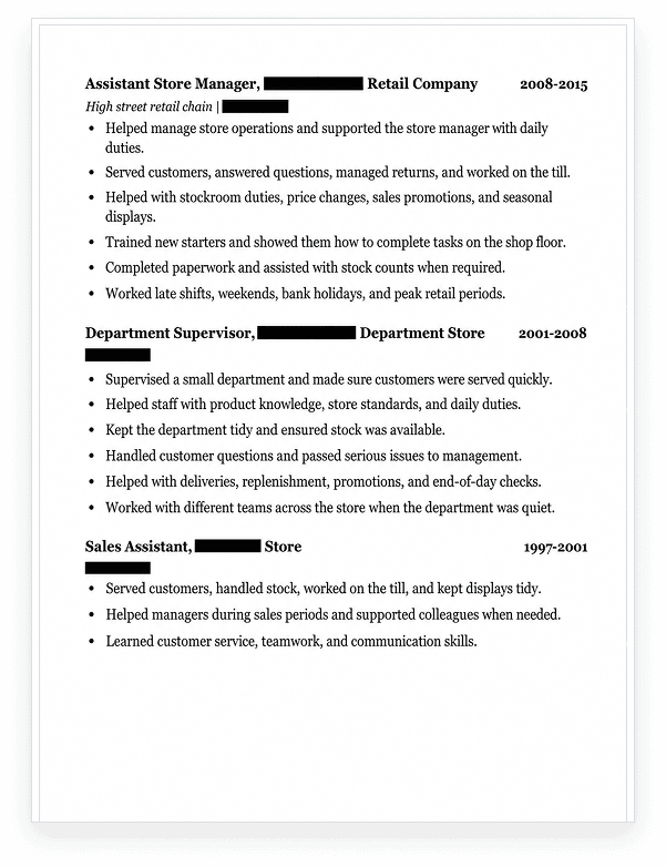 3-page resume with a weak career-change signal — page 2