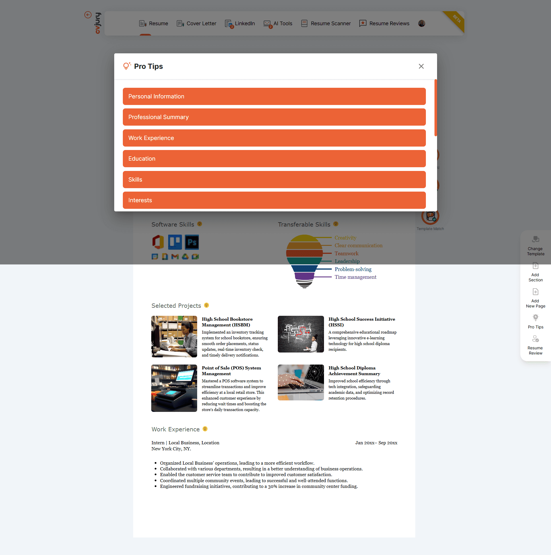 CVJury Free Resume Builder interface