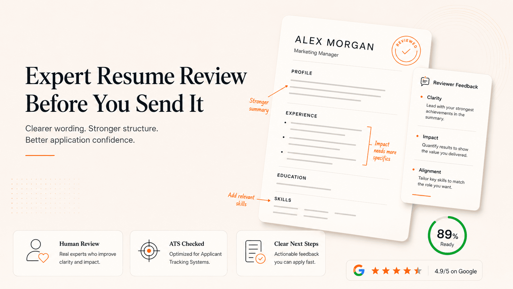 Expert Resume Review interface