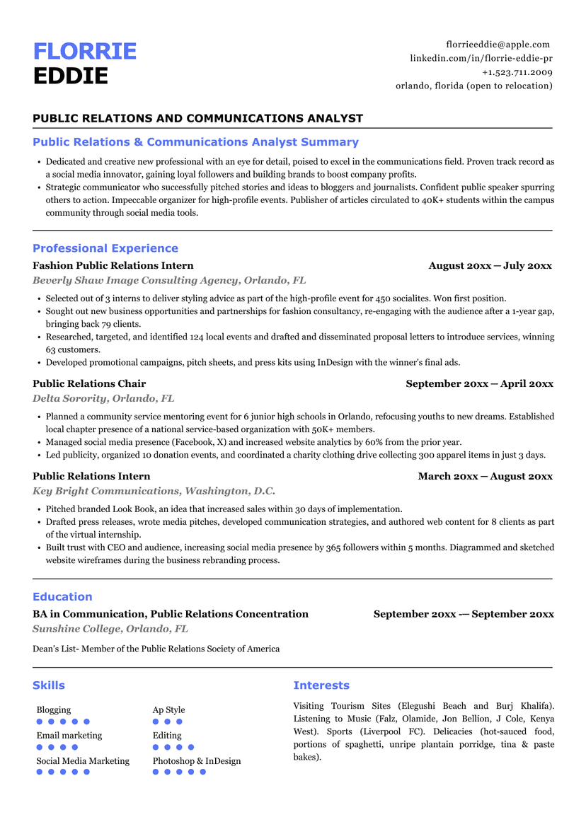 Early Career Resume