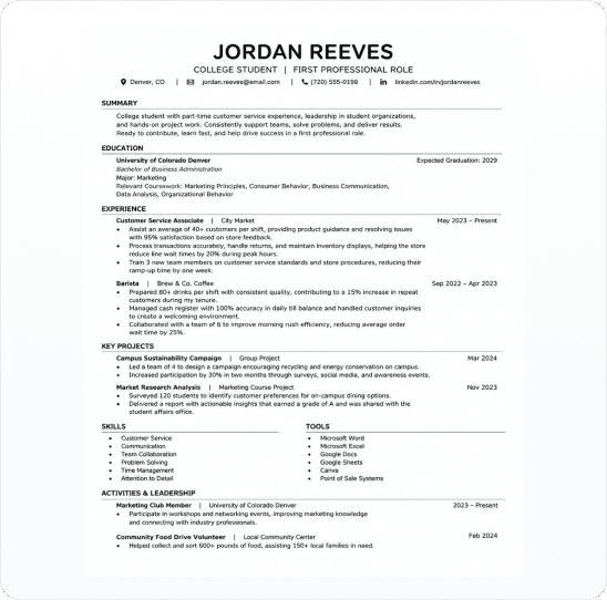 First Job Student Resume