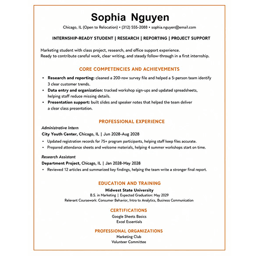 Internship Student Resume