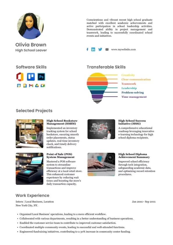 High school leaver resume template − Olivia Brown